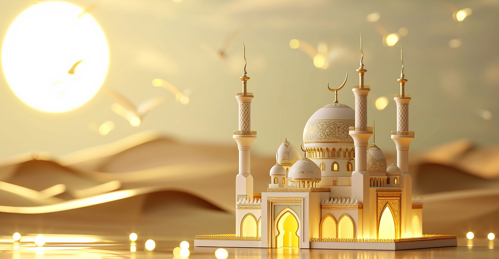 চাঁদের আলো ও তারার নিচে মসজিদের সিলুয়েট